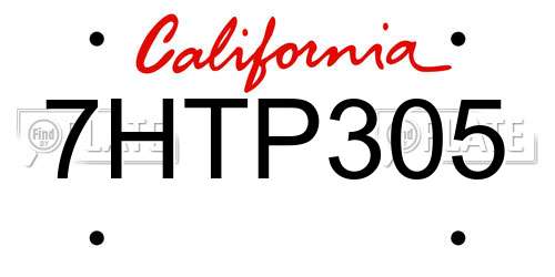7HTP305 California License Plate