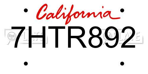 7HTR892 California License Plate