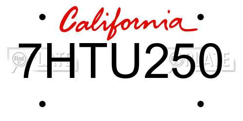 7HTU250 California License Plate