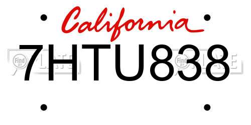 7HTU838 California License Plate