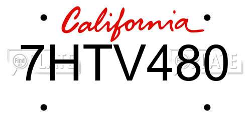 7HTV480 California License Plate