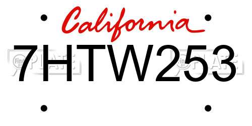 7HTW253 California License Plate