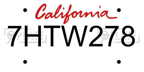 7HTW278 California License Plate