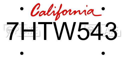 7HTW543 California License Plate
