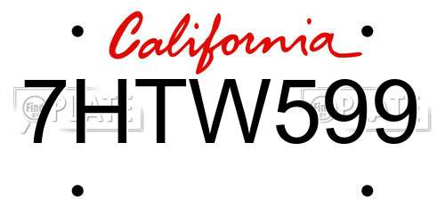 7HTW599 California License Plate