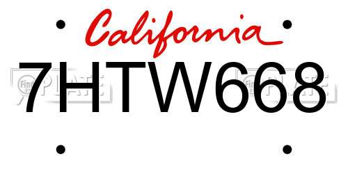 7HTW668 California License Plate