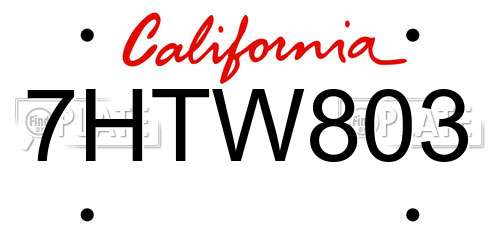 7HTW803 California License Plate
