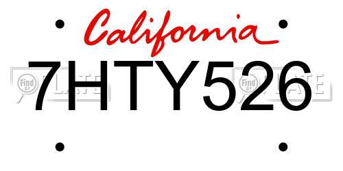 7HTY526 California License Plate