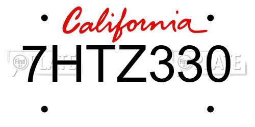 7HTZ330 California License Plate