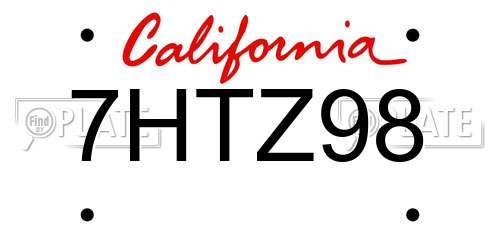 7HTZ98 California License Plate