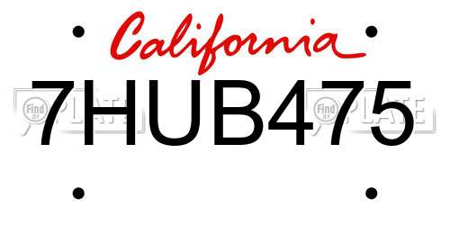 7HUB475 California License Plate