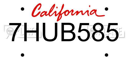 7HUB585 California License Plate