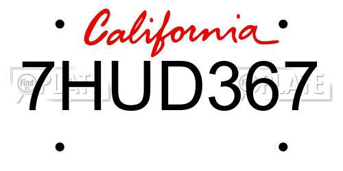 7HUD367 California License Plate