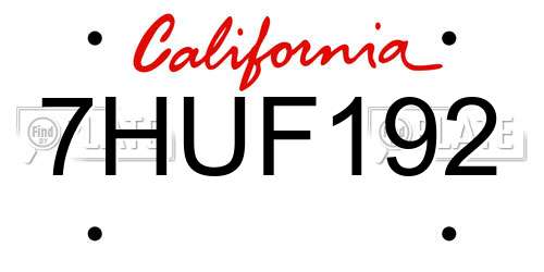 7HUF192 California License Plate