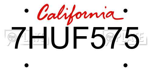 7HUF575 California License Plate