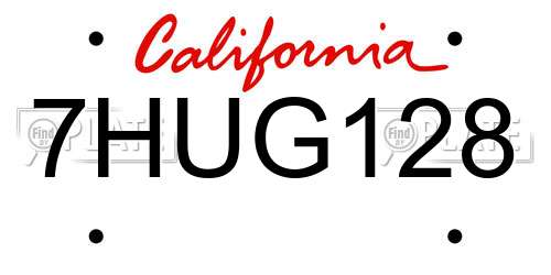 7HUG128 California License Plate