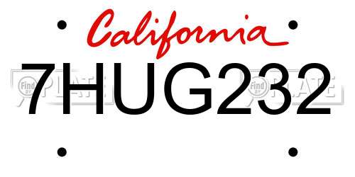 7HUG232 California License Plate