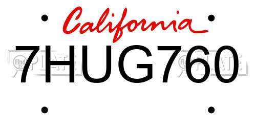 7HUG760 California License Plate