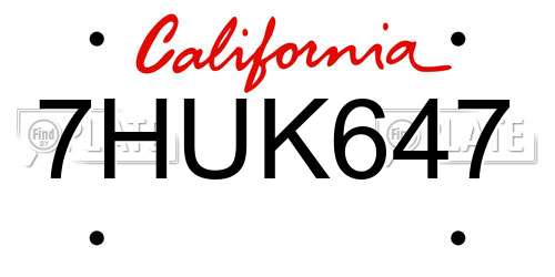 7HUK647 California License Plate
