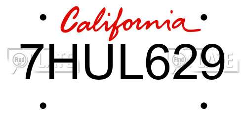 7HUL629 California License Plate