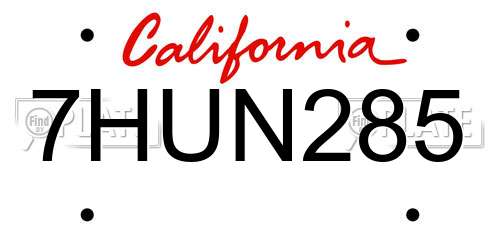 7HUN285 California License Plate