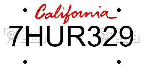 7HUR329 California License Plate