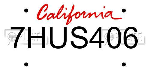 7HUS406 California License Plate