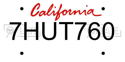 7HUT760 California License Plate