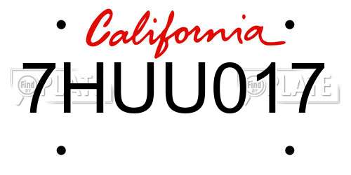 7HUU017 California License Plate