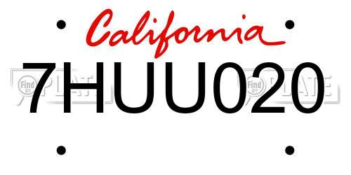 7HUU020 California License Plate