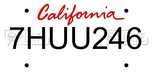 7HUU246 California License Plate