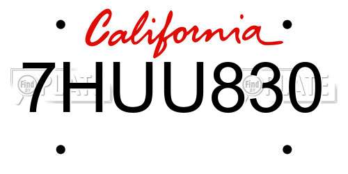7HUU830 California License Plate