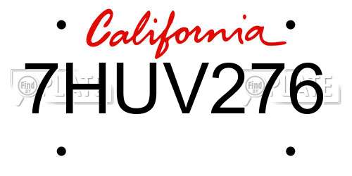 7HUV276 California License Plate