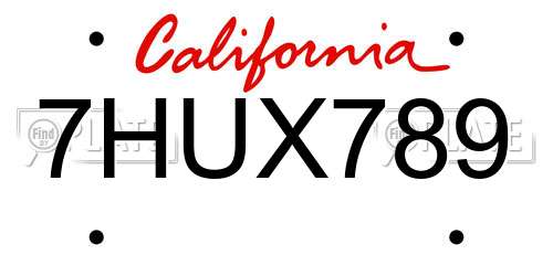 7HUX789 California License Plate