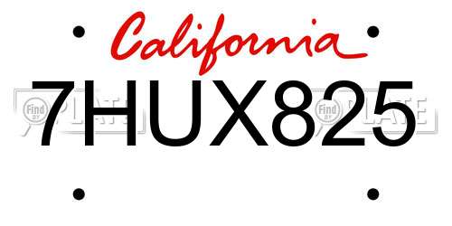 7HUX825 California License Plate