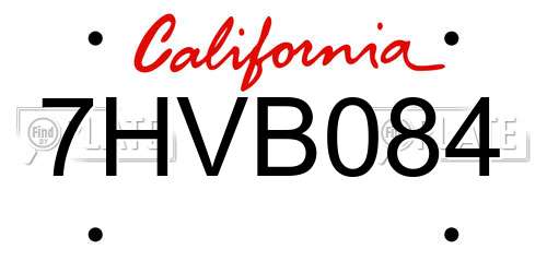 7HVB084 California License Plate