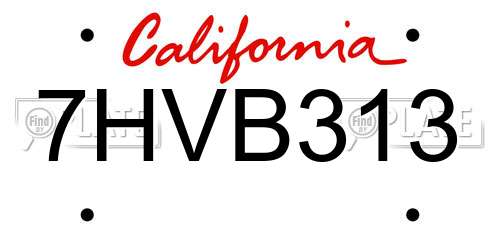 7HVB313 California License Plate