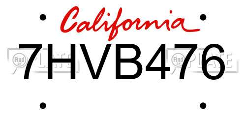 7HVB476 California License Plate