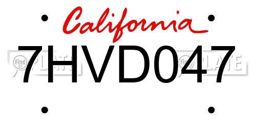 7HVD047 California License Plate