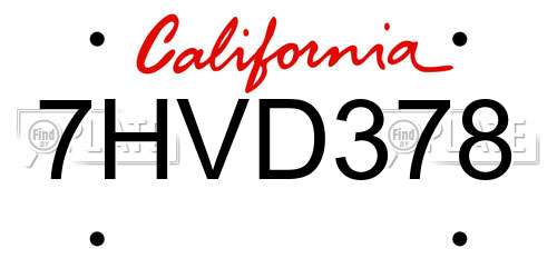 7HVD378 California License Plate