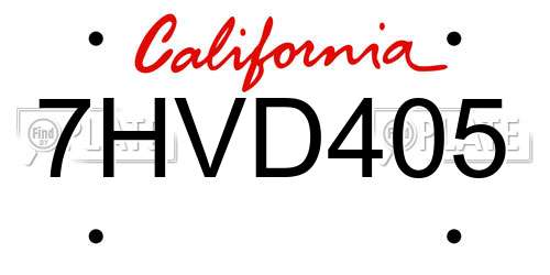 7HVD405 California License Plate