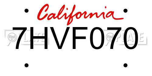 7HVF070 California License Plate
