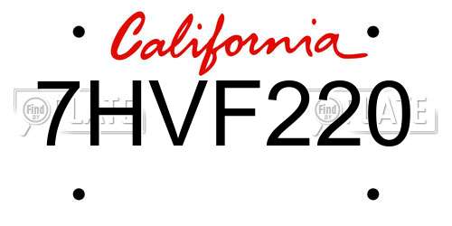 7HVF220 California License Plate