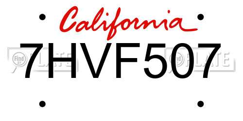 7HVF507 California License Plate