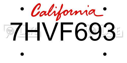 7HVF693 California License Plate