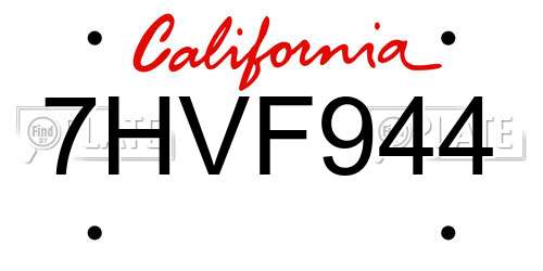 7HVF944 California License Plate