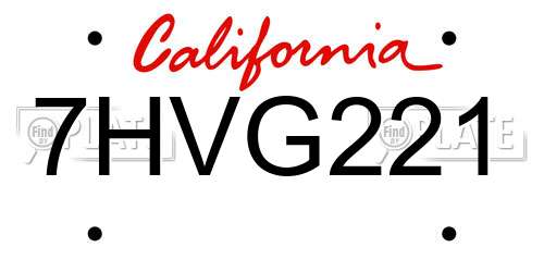 7HVG221 California License Plate
