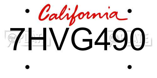 7HVG490 California License Plate