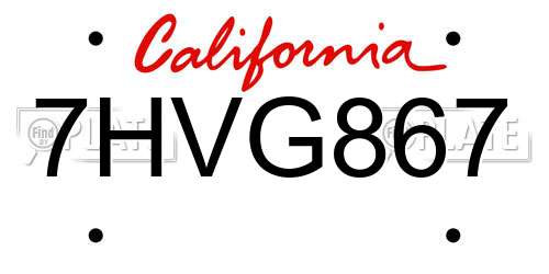 7HVG867 California License Plate