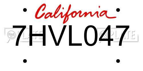 7HVL047 California License Plate